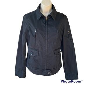 J. Crew Cotton Twill Utility Zipper Jacket Coat Pockets Collared Black Womens M